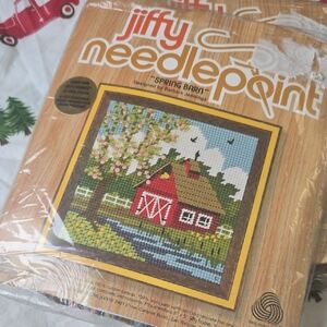 Jiffy Needlepoint Spring Barn Craft Kit 100% Wool Yarn Vintage 1977 Art 5750